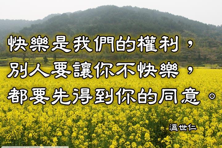 快樂是我們的權利，別人要讓你不快樂，都要先得到你的同意。--溫世仁