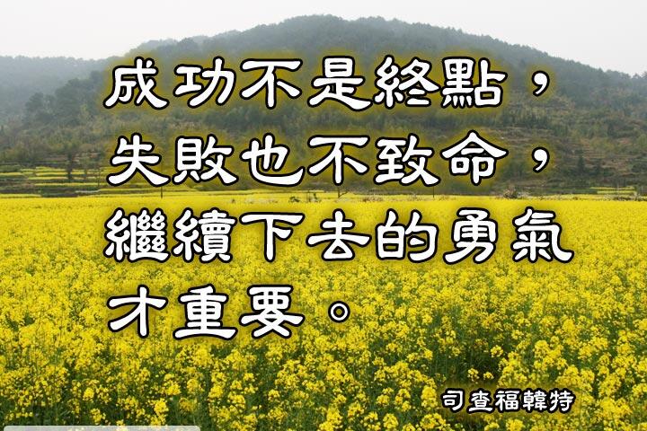 成功不是終點，失敗也不致命，繼續下去的勇氣才重要。--司查福韓特