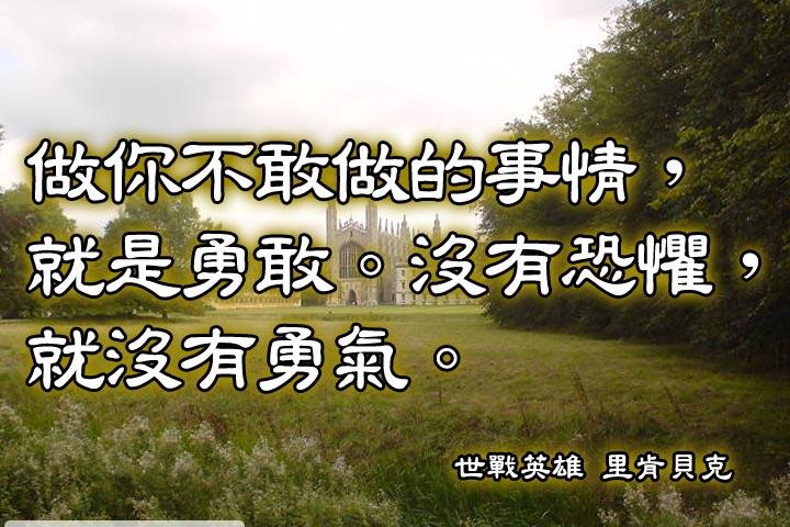 做你不敢做的事情，就是勇敢。
沒有恐懼，就沒有勇氣。--里肯貝克