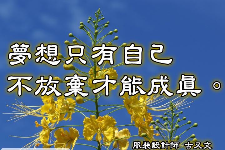 夢想只有自己不放棄才能成真。--古又文